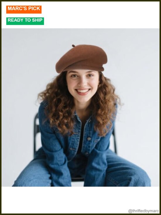 100% Wool Beret Hat Adjustable Headband Handmade Rolled Brim Unisex main image 4